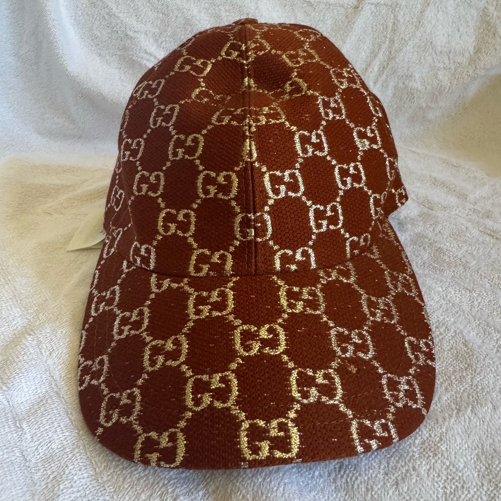 Gucci Brown Rust Cooper Silver Logo Baseball Hat Cap sz 57 - Picture 1 of 7